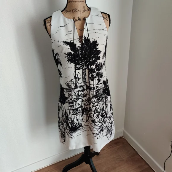 🤍 🌴Black & White len fabric with Palms print dress - Picture 10 of 12